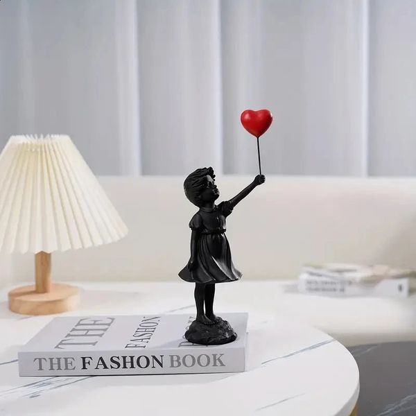 Statue of a little girl with balloons sculpture living and learning room bedroom decoration family table interior accessories 240919