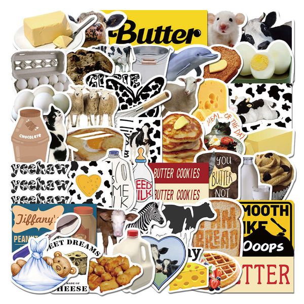 50Pcs Cartoon INS Dairy Cow Butter Decorative Stickers Label For Lage Laptop Cup Scrapbook Notebook PVC Waterproof Sticker