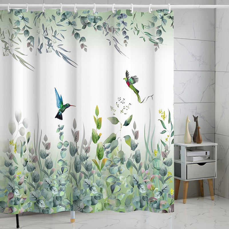 YL-37151 digital shower curtain cross-border plant flowers waterproof polyester bathroom four-piece set dry and wet separation moisture-proof