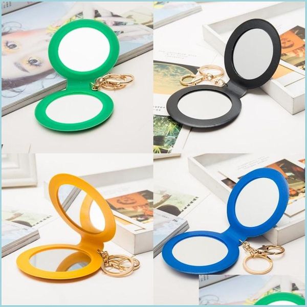 Mirrors Pu Small Round Mirror Two Face Fold Cosmetic Mirrors Red Orange Green Mti Colors Beauty Accessories 2 2Hl L1 Drop Delivery H Dh0Sr
