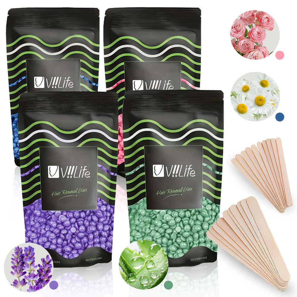 TEMU Hard Wax Beads With 20pcs Wood Sticks Wax Beans For Hair Removal Brazilian For Women Men, Sensitive Light Beige, Full Body Legs Face Underarms