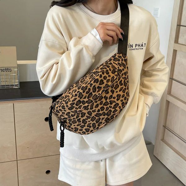 Fashion Leopard Print Waist Bag Street Trend Fanny Pack Woman Chest Canvas Belt Female ner Shoulder Crossbody Bags 241227