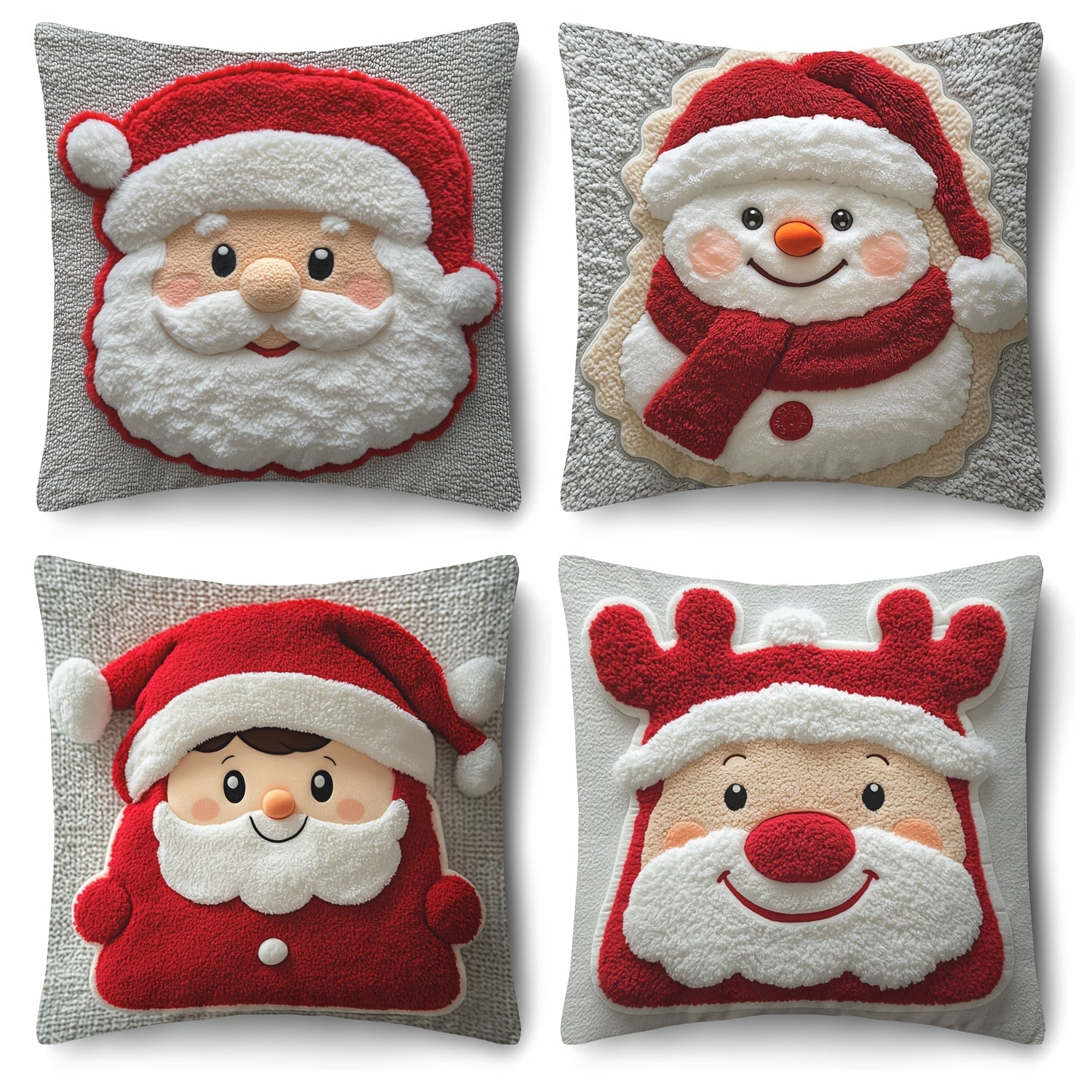 TEMU 4pcs Holiday Christmas Pillowcase, , Santa Claus, Snowman And Elk , Single-sided Printing Pattern, 17.72 X 17.72 Inches, Polyester Pillowcase