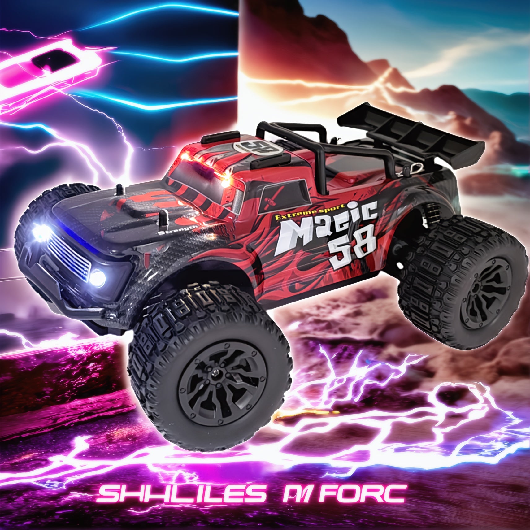 TEMU Rc Off-road Truck With Led Headlights & Tires - 30+ Km-h Remote Control Car For Adults &, Usb, Flashing Lights, Durable Plastic Construction,