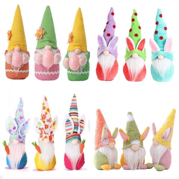 Ovos Bunny mais novo Gnome Handmade Swedishtomte Rabbit Plush Toys Ornamentos de boneca Spring Holiday Home Home Party Kids Presentes de Pás