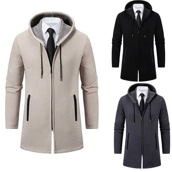 Autumn Winter Mens Casual Knitted Coat New Velvet Padded Jacket Male Hoodies Warm Jumper Fashion Zipper Mens CardiganXJ241212