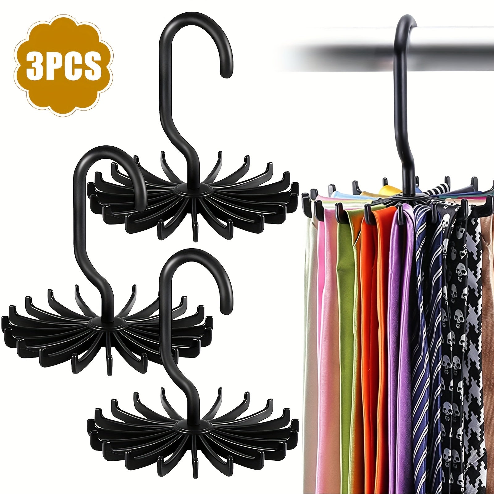 TEMU 3-6pcs 360° Rotating Clothes Hanger Holders With 20 Non-slip Claws, Space-saving Organizer For Ties, Belts, Scarves - Durable Plastic Hooks For