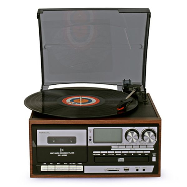 3 Speed Bluetooth-compatible Turntable Vinyl LP Record Player Vintage Gramophone Phono CD&Cassette FM-AM Radio USB REC