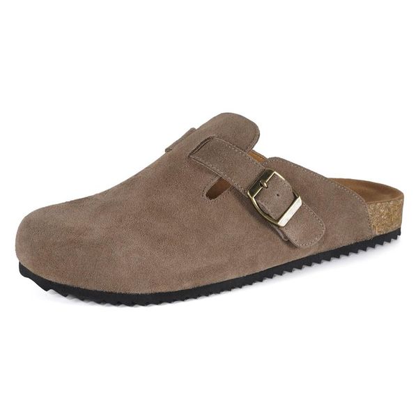 2024 New women&#039;s suede casual shoes Designer clogs Men&#039;s leather cork sandals Solid color vintage half toe slippers 35-41