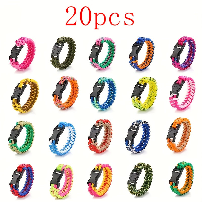 TEMU 10pcs-20pcs Hand Woven Outdoor Camping Hiking Rope Bracelet, Suitable For Men And Women