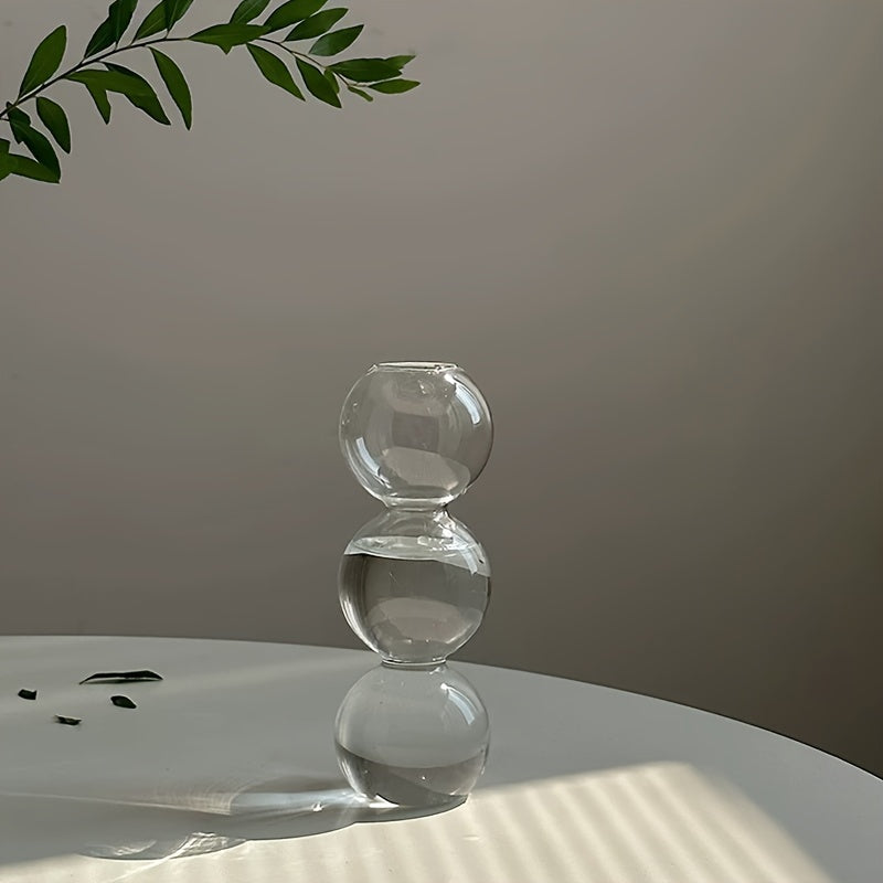 TEMU 1pc Transparent Bubble Glass Vase, Home Office Wedding Outdoor Decor Accent – Ideal For Bouquets & Photo Props, Glass Material, Versatile