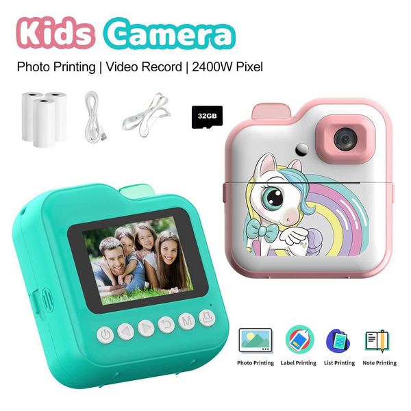 Children Mini Digital Camera Photo Instant Print Photography Video Camera Thermal Printer 32G Memory Card Educational Toys GiftsM240803