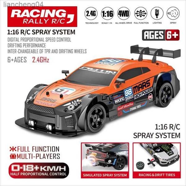 Diecast Model Cars RC Cars 2.4G 4WD 1 16 Large Spray High Speed Drive Drift Car Two Type of Tire Classic Edition Professional Racing Car for