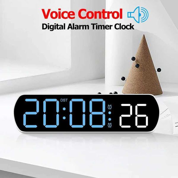 Voice Control Digital Alarm Timer Clock Temperature Date Display Dual Alarms Desktop Table Clock Night Mode 12-24H LED Clock Y240904