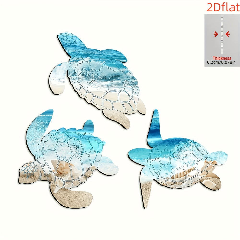 TEMU 2d Flat, 3 New Acrylic Sea Wall Decor, Ocean Beach Bathroom Wall Decoration, Wall Decor, Summer Theme Decor Flat, Suitable For Farmhouse Home