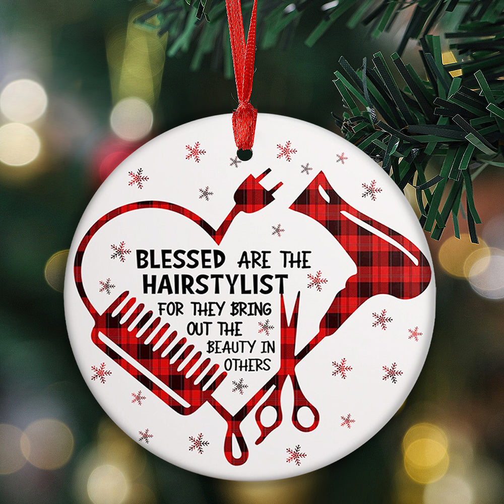 TEMU [2d Flat] 1pc Acrylic Hair Stylist Christmas Ornament - "gentle, Hair Stylist Have " Red With Comb, Scissors & Hair Dryer - Festive Tree Hanging