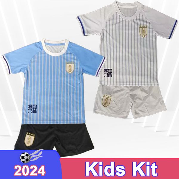 2024 Uruguay Kids kit Soccer Jerseys National Team G.DE ARRASCAETA N.DE LA CRUZ F.VALVERDE L. RODRIGUEZ M.OLIVERA Home Away Football Shirts