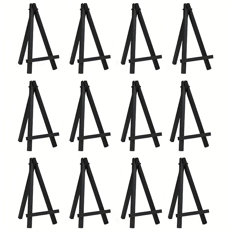 TEMU 12 Pack 6.25 Inch Black Wooden Easels - Portable Tripod Stand For Canvas, Art & Crafts, Kids Student Tabletop Easels, Durable Wooden Easel For