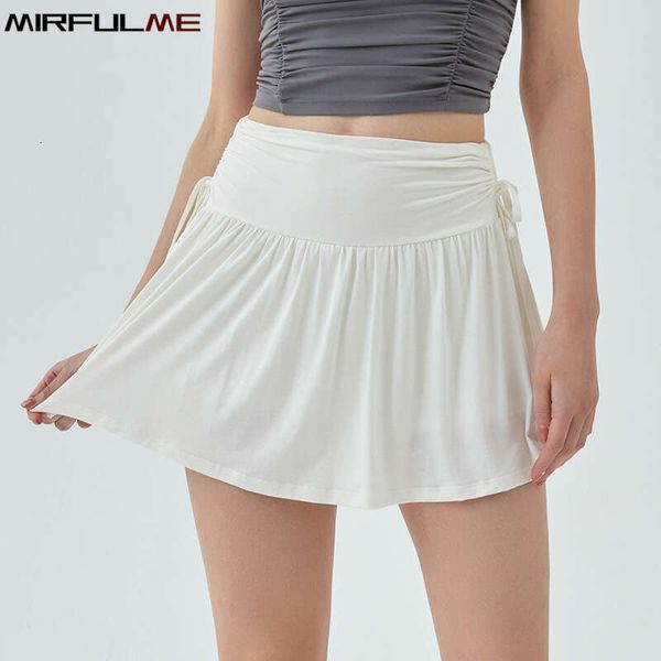 Tennis Women Skirts High Waist Sport Bandage Fake Two Piece Badminton Shorts Quick Dry Pleated Gym Fiess Running Skorts