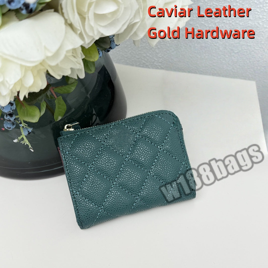 Fashion Caviar Leather Wallets Womens Classic Card Holders Coin Purse Zipper Bags