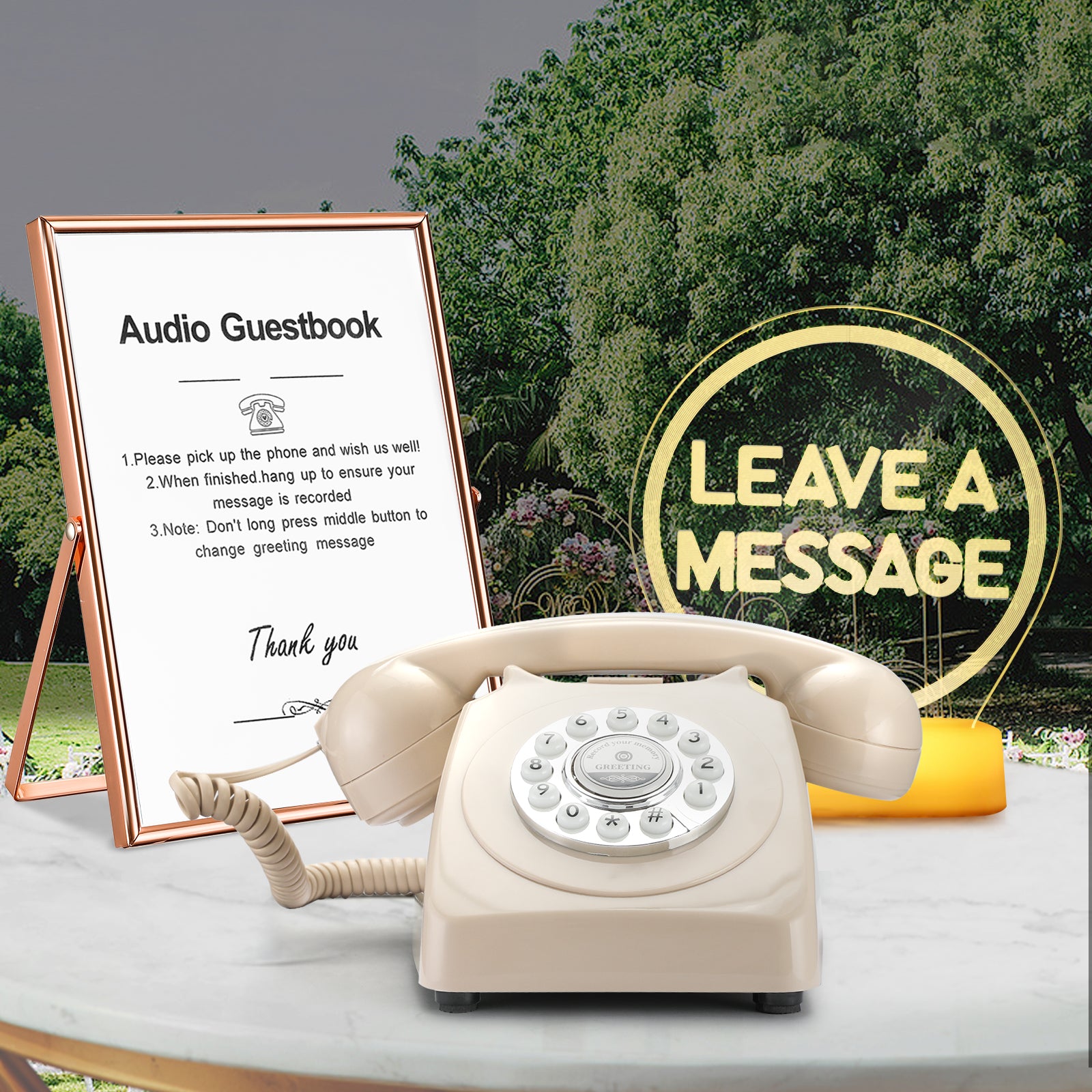 Audio GuestBook for Wedding Fashion with Free RGB LED Sign and Metal Photo Frame, Guest Book Telephone Record Customized Voice Message for Your Wedd