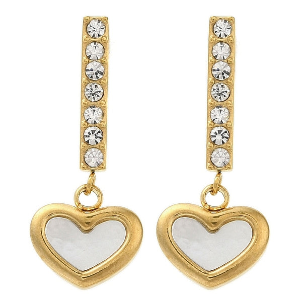 Boucles d'oreilles à tige en acier inoxydable 304 avec placage ionique (IP) et incrustations de strass et de perles de coquillage naturel...