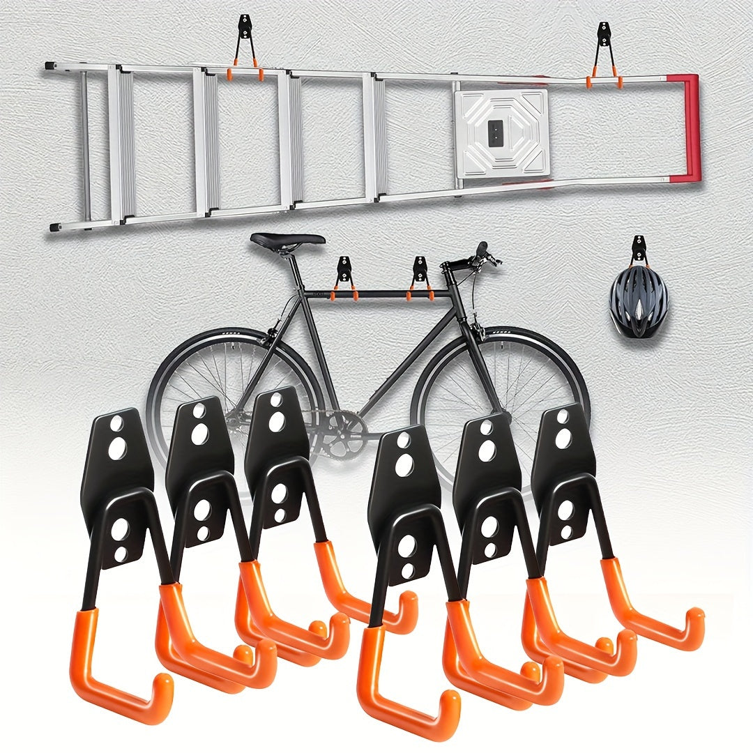 TEMU 6-pack Durablepro Heavy Duty Metal Utility Hooks, Wall Mounted Garage Organizer For Ladders, Bikes, Tools - , Space-saving Storage Solution