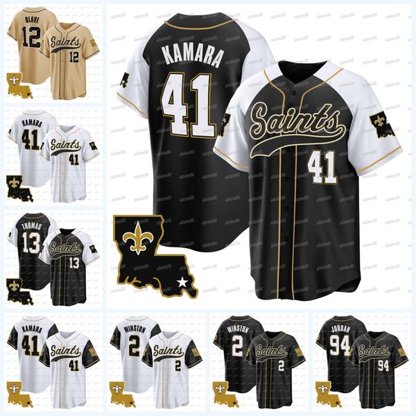 12 Chris Olave 41 Alvin Kamara Saints Baseball Jersey Derek Carr Rashid Shaheed Marshon Lattimore Demario Davis Tyrann Mathieu Cameron Tayso