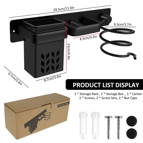 Hair Dryer Holder Hair Care & Styling Tool Organizer Aluminum Wall Mounted Hair Dryer Rack Rust Proof Bathroom Storage Basket