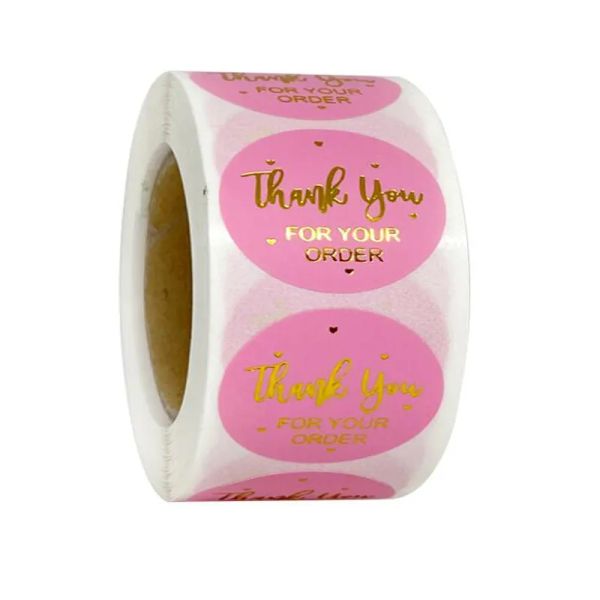 Roll Thank You for Your Order Stickers Pink Foild Decal for Small Business Party Wedding Gifts Sealing Envelope Decoration Round Adhesive Pa