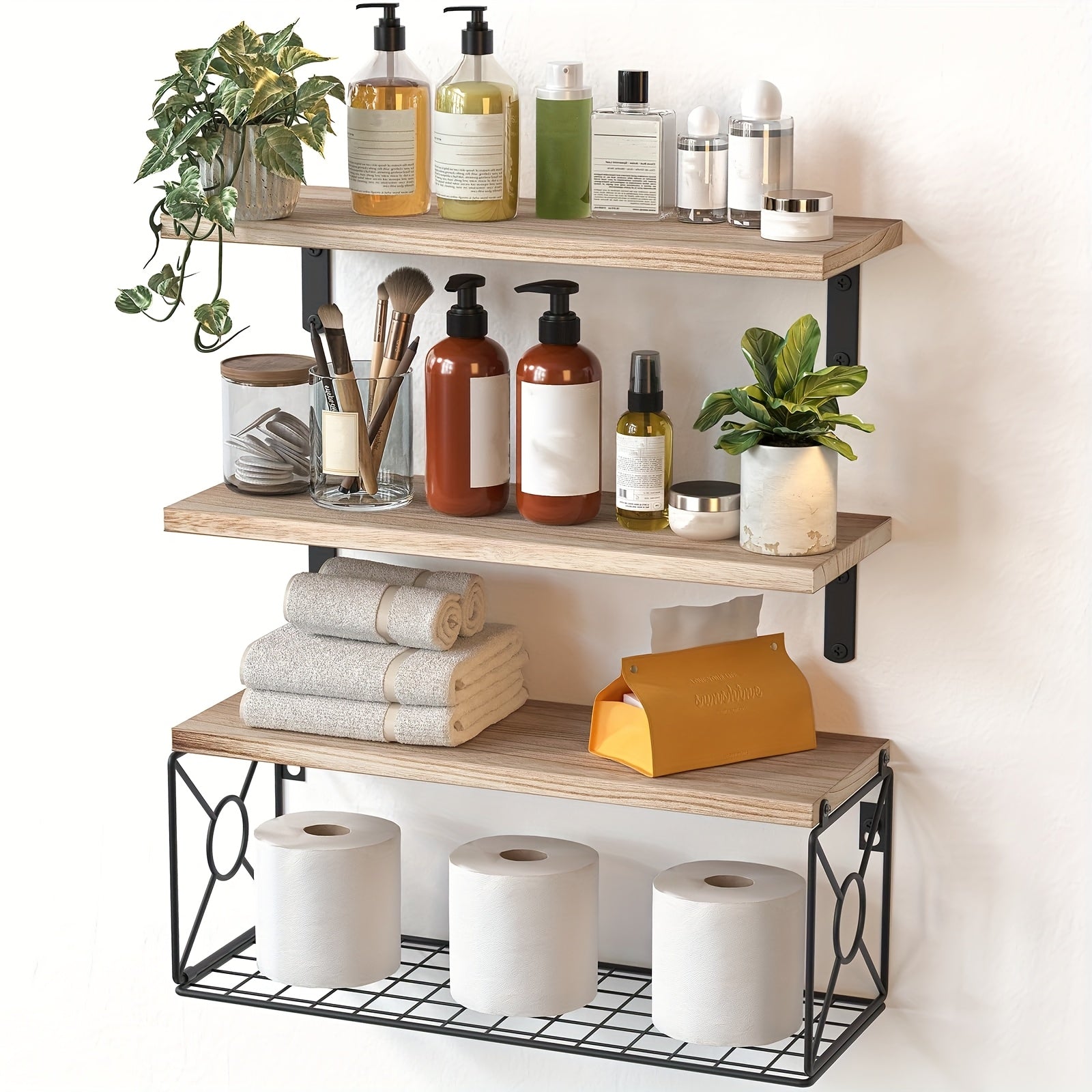 TEMU Bathroom Shelves Over Toilet With Storage Basket, Christmas Gift, Floating Shelves Wall Shelves For & Wall Decor, Bathroom-kitchen-living Room