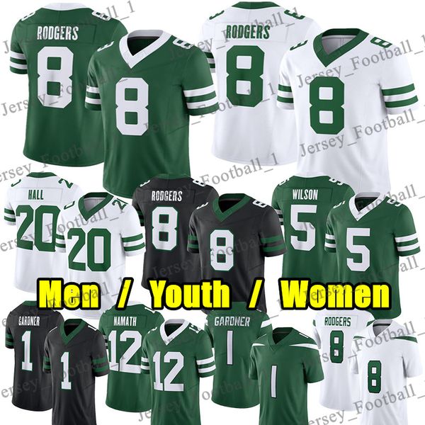 #8 Aaron Rodgers Football Jersey #5 Garrett Wilson Sauce Gardner Quinnen Williams Breece Hall Joe Namath Olumuyiwa Fashanu Braelon Allen Any