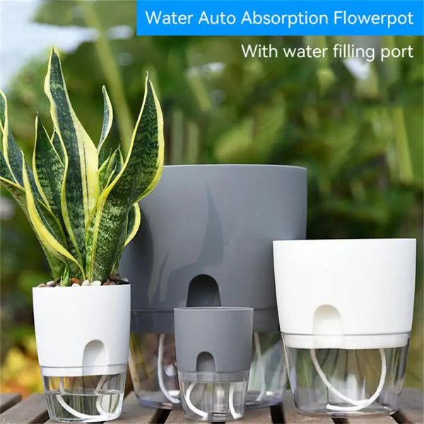 Transparent Double Layer Plastic Flower Pot Self Watering Flowerpot Cotton Rope Planter With Injection Port jardin 241216