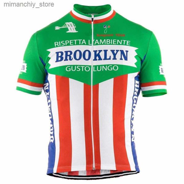 Cycling Jersey Sets 2024 Men Cycling Jersey Set White Black Green Short Seve Brooklyn Cycling Clothing Summer Bicyc Clothes MTB Road Bike We
