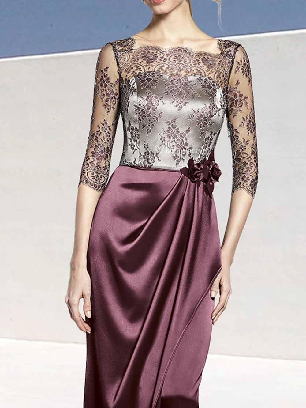 Mother of the Bride dresses square collar brush lace train charming sleeves with decoral block applique 2022 large size NEW IN