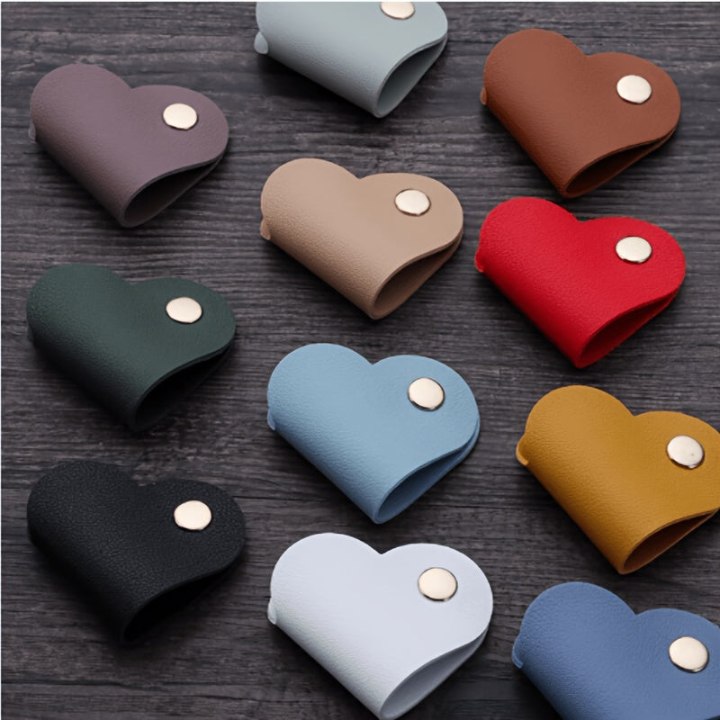 TEMU 10pcs Vibrant Heart-shaped Leather Set - Manage Earphones & Headphones Cables With Ease, Non-battery Cable Management Clips, For , Travel And