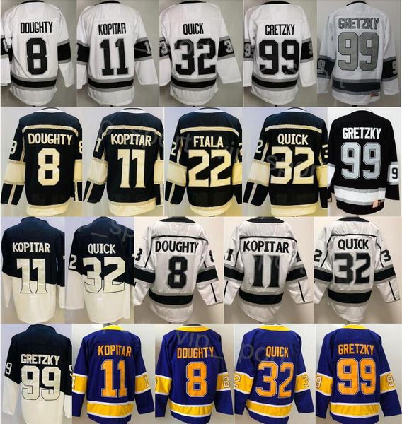 Men Blank Ice Hockey 32 Jonathan Quick Jerseys Reverse Retro 22 Kevin Fiala 99 Wayne Gretzky 8 Drew Doughty 11 Anze Kopitar Team Black White