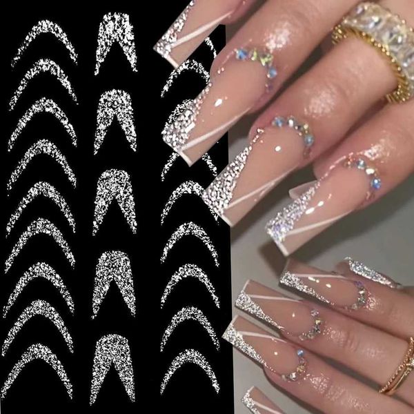 French 3D Nail Decals Stickers Stripe Line French Tips Transfer Nail Art Manicure Decoration Sliver Reflective Glitter StickersXJ250120