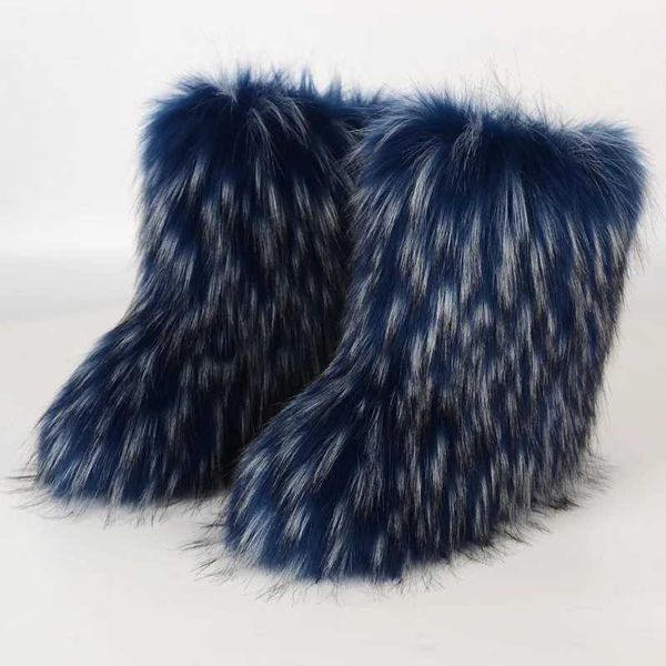 Boots Winter furry boots womens fur socks fluffy snow Plus lining sliding rubber flat outdoor bow warm H241120