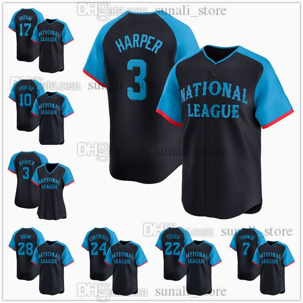 2024 All-Star Baseball Jerseys Shohei 17 Ohtani Bryce 3 Harper William 24 Contreras Trea 7 Turner Ketel 4 Marte Alec 28 Bohm Jurickson 10 Pr