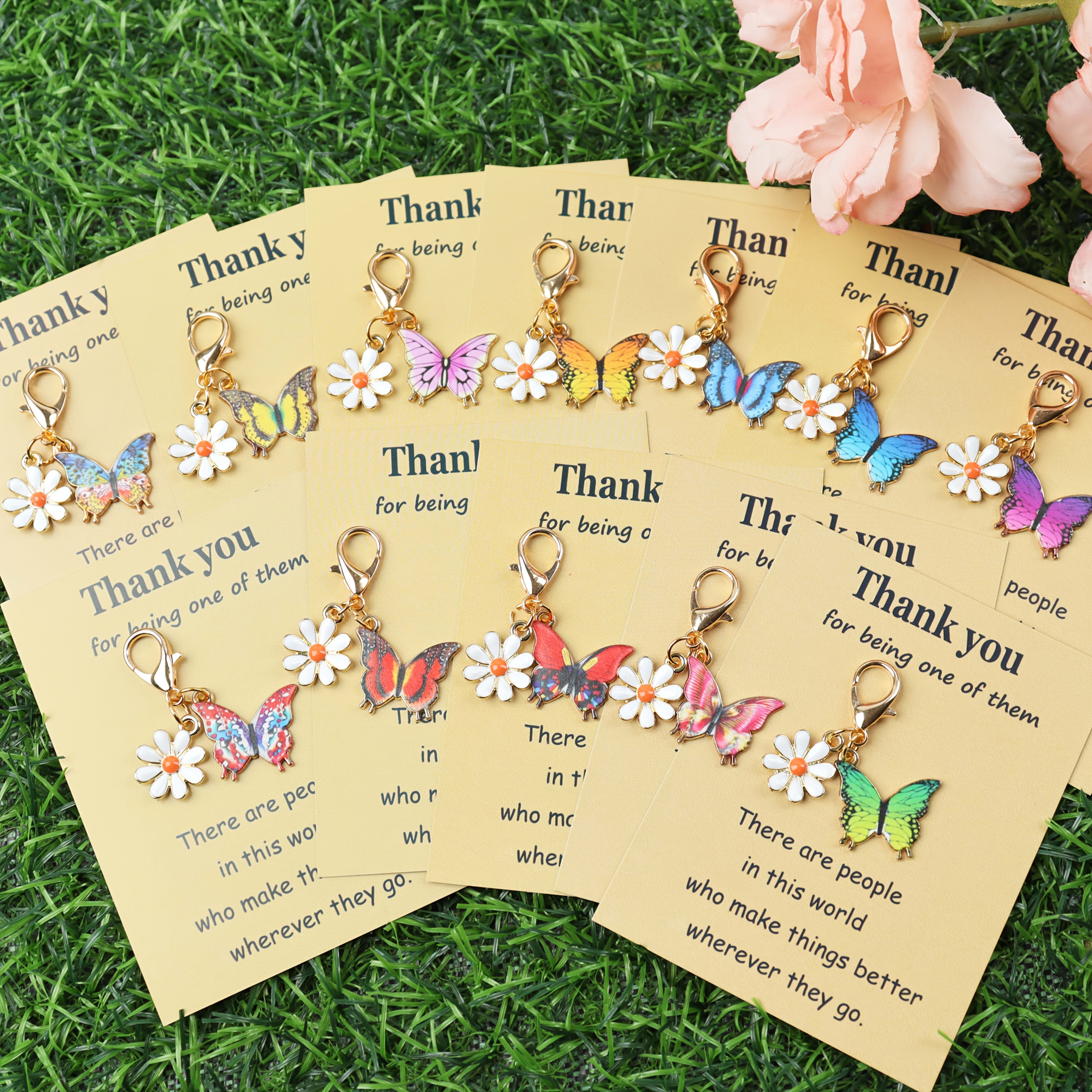 TEMU 12pcs Colorful And Daisy Keychain Set With Fashionable Animal & , Clasp, Includes Thank You Cards – Perfect Gift For Bags, , Parents, Family