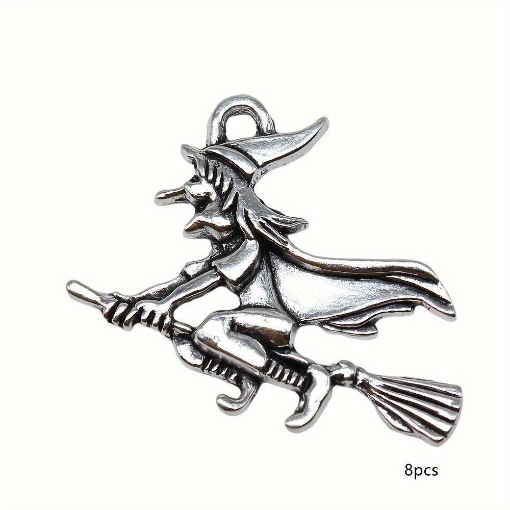 TEMU 8pcs Magic Broom Pendant Antique Silvery Halloween Charm Accessories Handmade Jewelry Diy Earrings Necklace Bracelet Accessories Key Chain