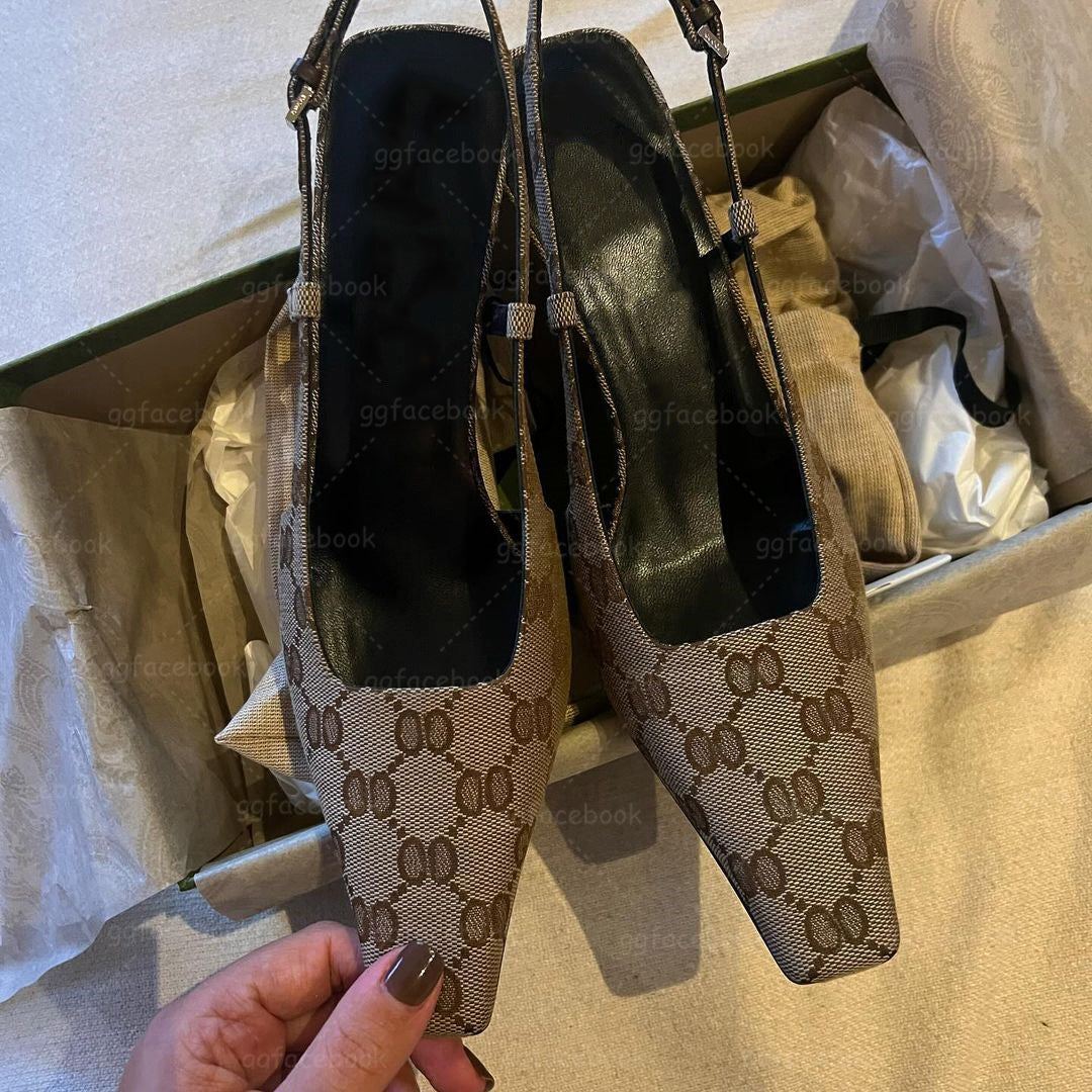 Designer high heels Slingbacks sandal Dress Shoes genuine leather formal shoes designer sandals 7.5cm 3.5cm high heel square toe ankle strap party s