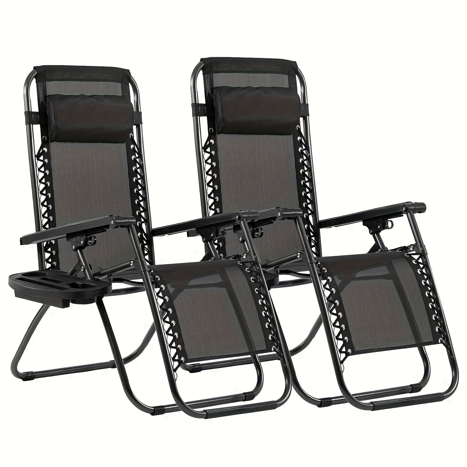 TEMU 0 Gravity Chair, Folding Patio Chair Set Of 2 Adjustable Lawn Chairs With Cup Holder Upholstered Headrest Recliner, Camping Accessories Lounge