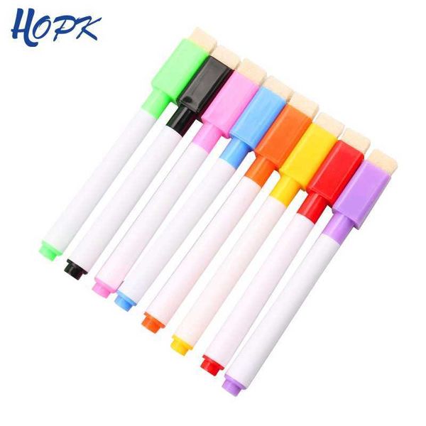 12pcsWatercolor Brush Pens 8Pcs-lot Colorful black School classroom Whiteboard Pen Dry White Board Markers Built In Eraser Student children&