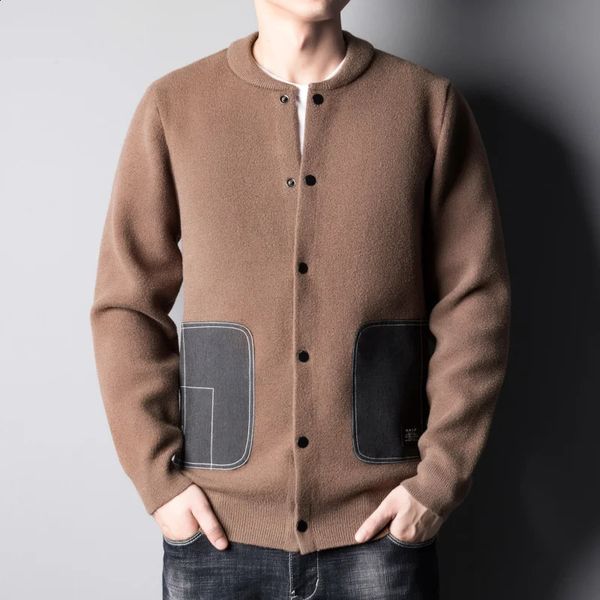 Autumn Winter Mens Thickened Fashion Baseball Collar Removable Down Liner Knitted Sweater Cardigan Jacket Warm Coat 240821