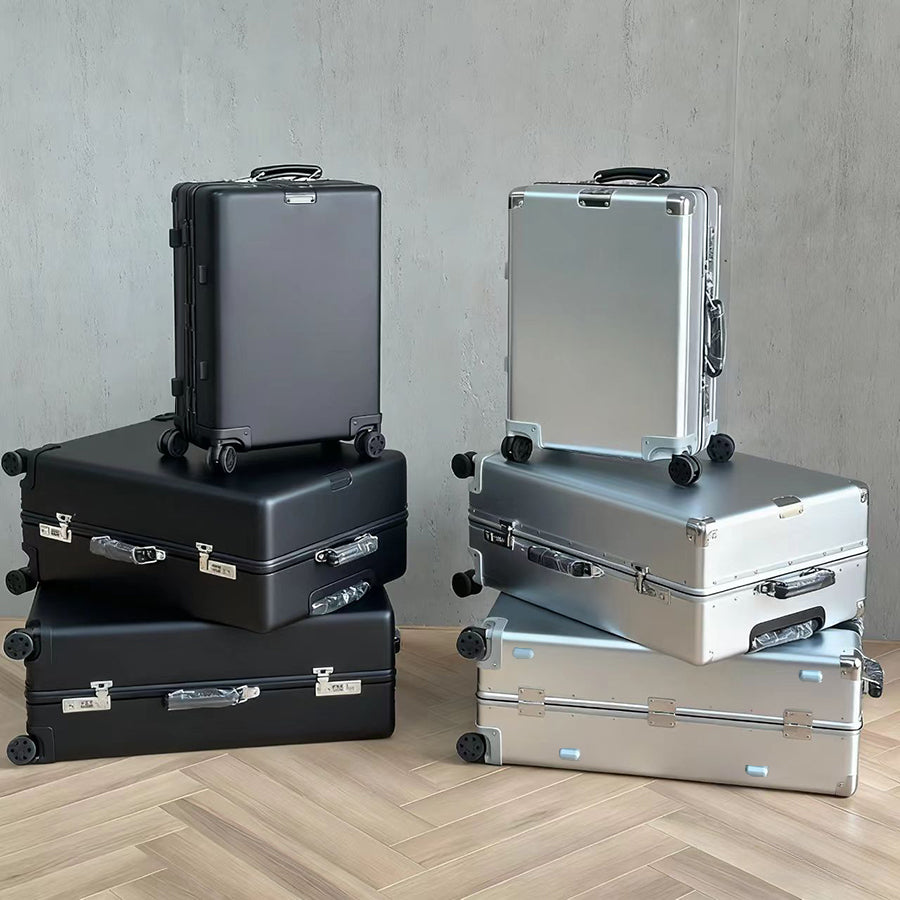 Designer Luggage Suitcase Premium Aluminum Alloy Hard Shell Trolley Elegant Rolling Luggage for International Travel Silent Wheels Multiple Sizes