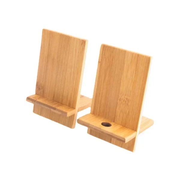 Bamboo Cell Phone Stand for Desk with Charging Hole, Removable Wooden Phone Holder Tablet Stand Wood Desktop Dock Cradle