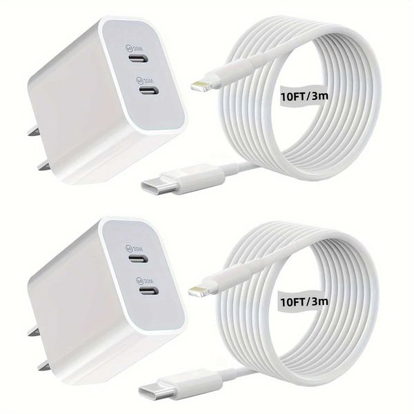 2Packs is suitable for fast charging of iPhone charger 40W dual USB C wall charger with 10 foot USB C lightning cable suitable for iPhone 14