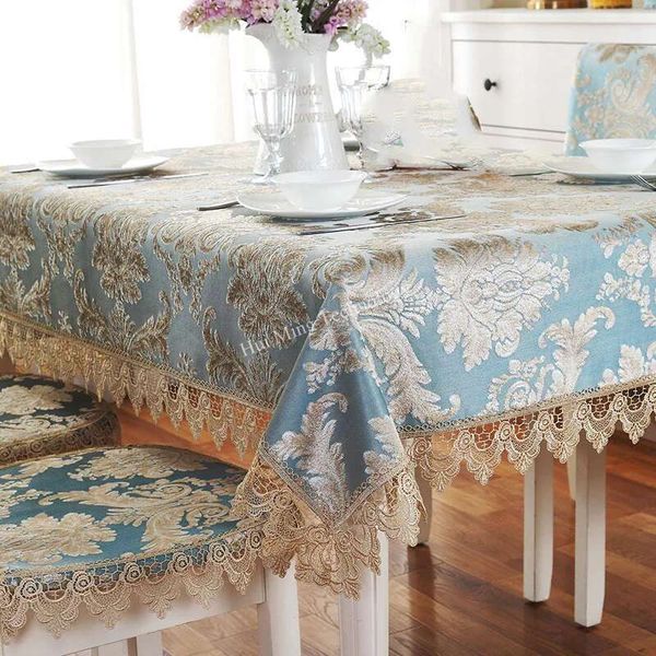 Tablecloth Blue Tablecloth Jacquard Europe Embroidered Dining Table Cover Coffee Chair Tv Cabinet Home Decoration